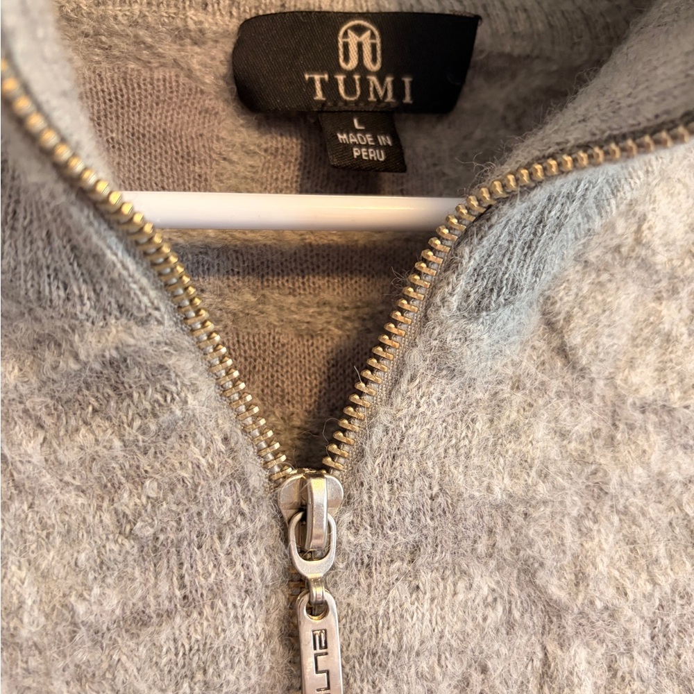 TUMI Full Zip Sweater Alpaca / Cotton Gray Collared Zip-Up Large - Picture 4 of 6